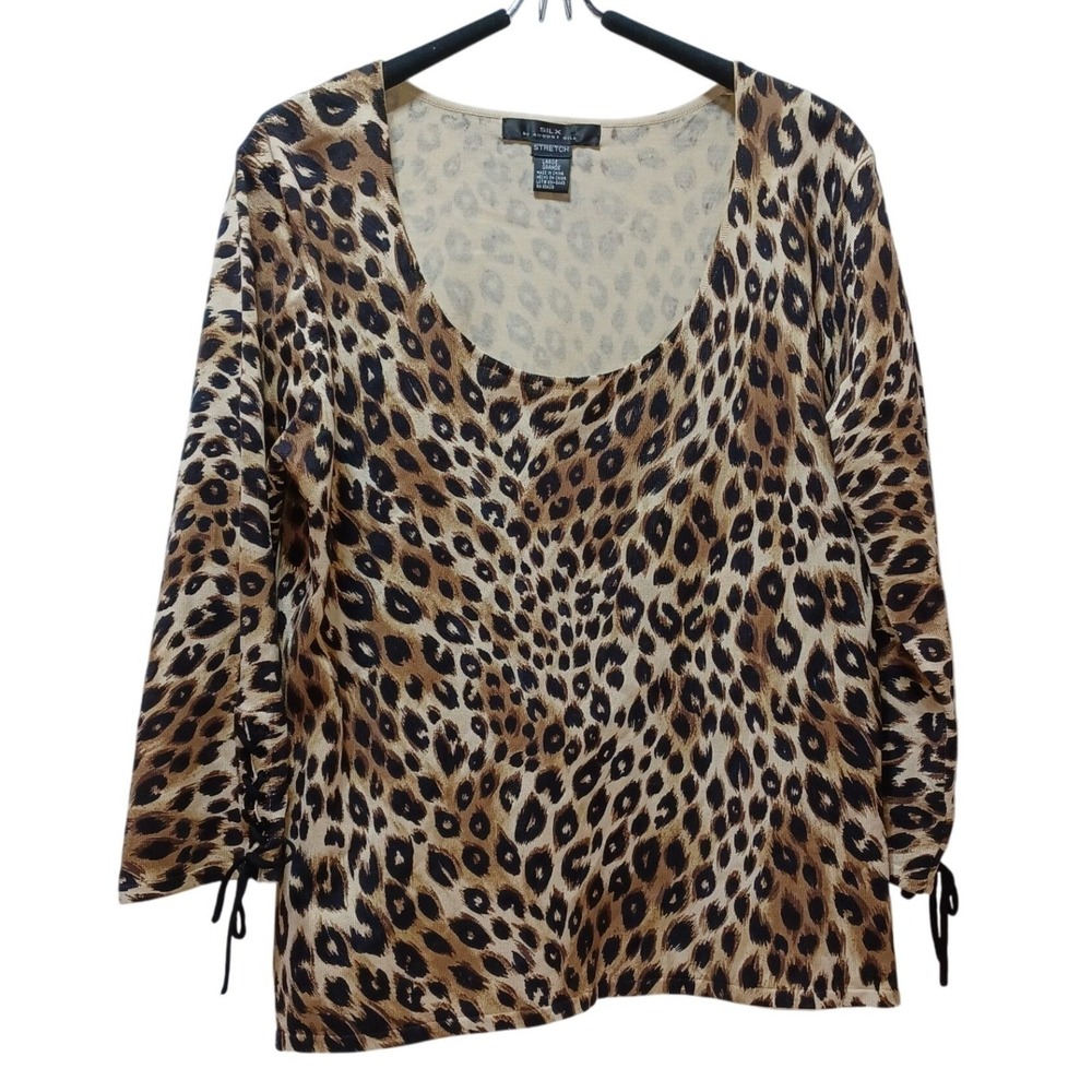 August Silk Stretch‎ Leopard Print Scoop Neck Top Womens Large Bold Classic